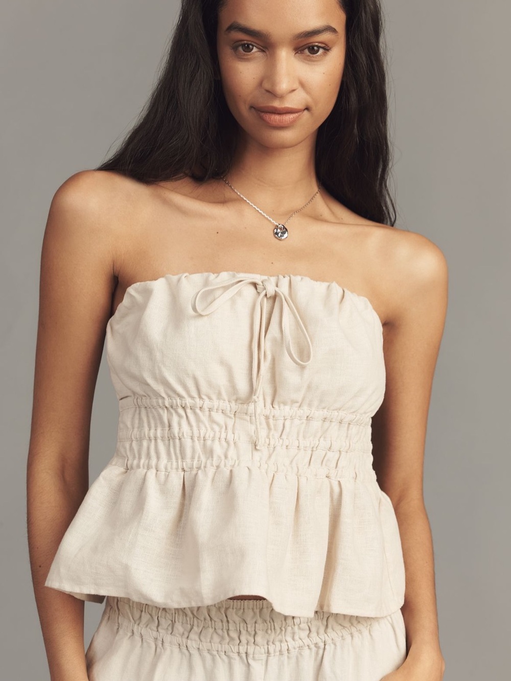 Anthropologie Somerset Strapless Blouse in Camel Hint (beige)